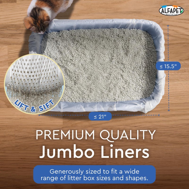 Alfapet Sifting Cat Litter Box Liners - Jumbo 15 Count, Pack of 5 - Tear-Resistant Cat Litter Bags, Waterproof Kitty Litter Liners, Fits Litterbox Pan Sizes X-Large, X-Giant, 37" x 18" 30 lb Capacity - Image 3